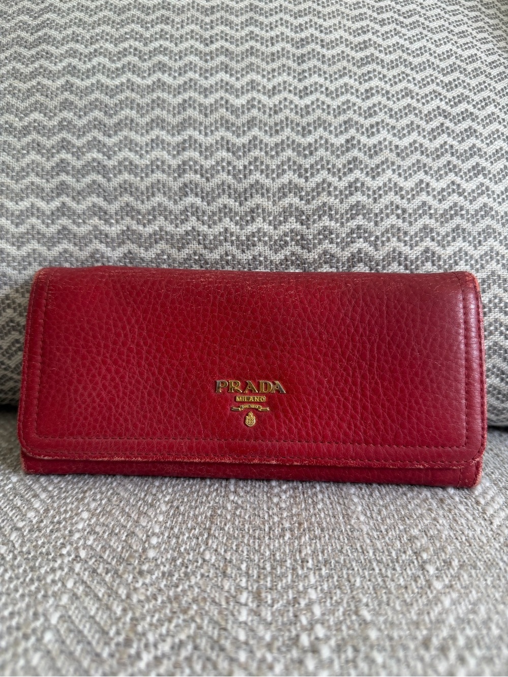 Prada Red Vitello Daino Leather Continental Wallet Gold Logo w/Authenticity Card